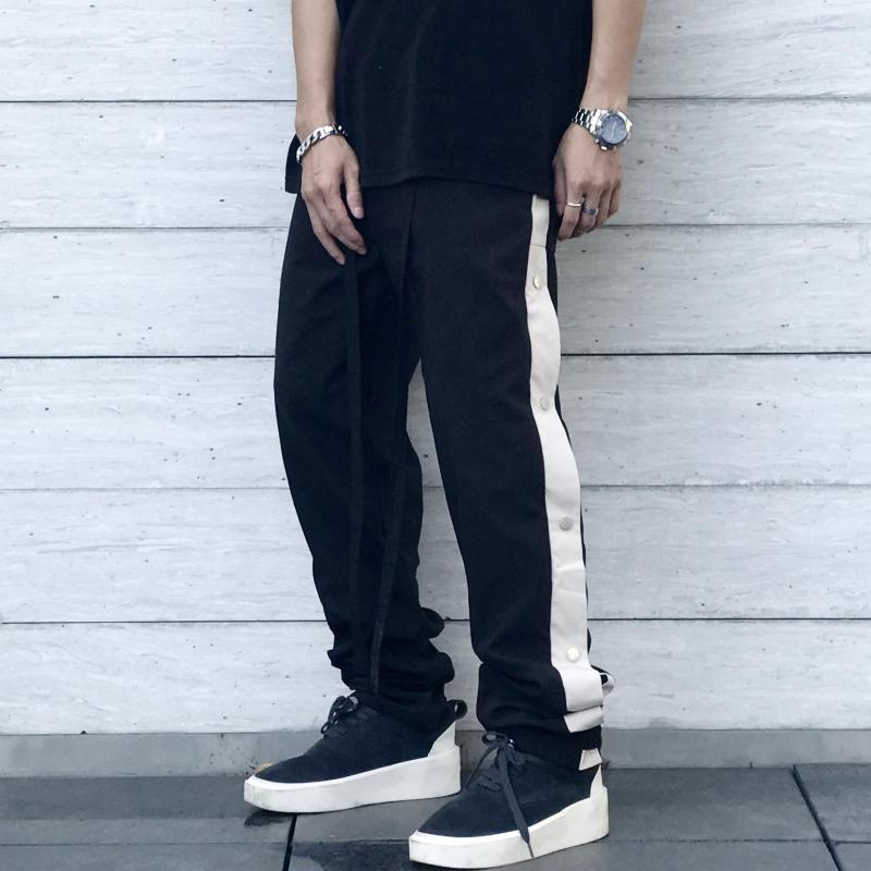 

Men's Pants Y2K Side Button Striped Drawstring Casual Cargo For Men Straight Black Color Joggers Sweatpants Oversize Baggy Overalls