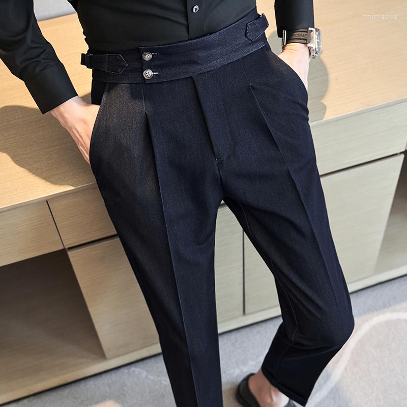 

Men's Suits 2023 Men Spring Summer Belt Decoration Casual Ankle Length Pants Fashion Slim Fit Suit Streetwear Social Business Trousers, Blue