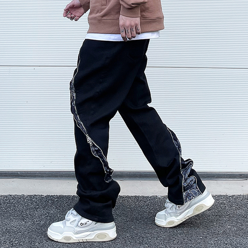 

Men's Plus Size Pants Zipper Print Patchwork Jeans Straight Black White Streetwear Casual Denim