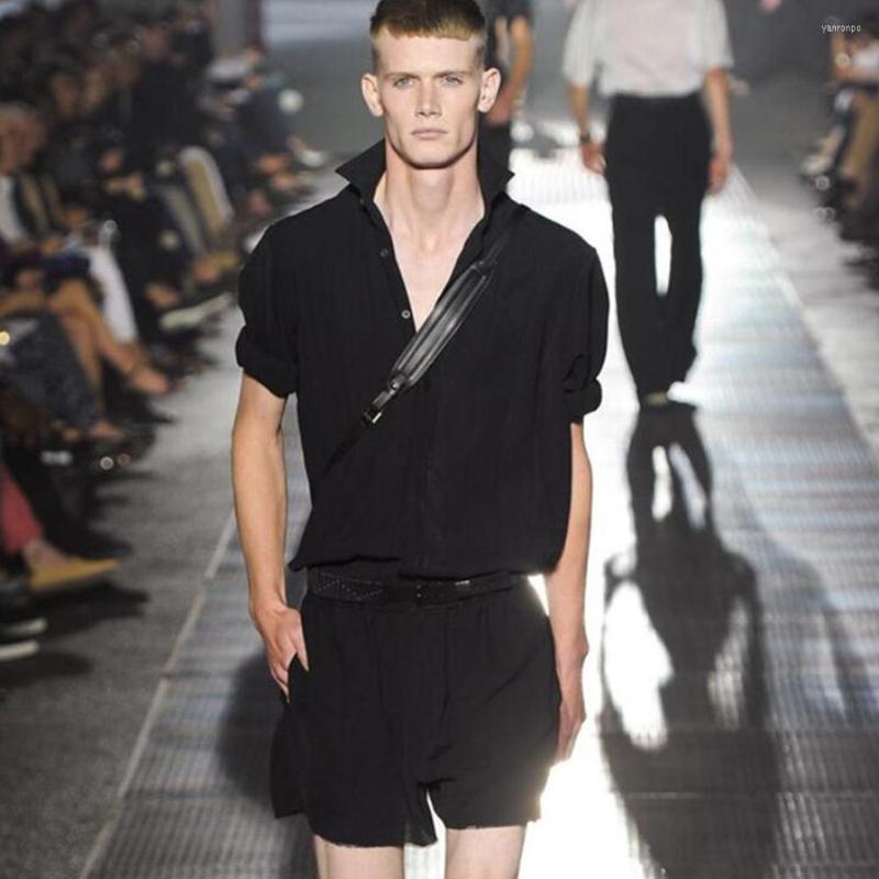 

Men's Shorts Men's Short-sleeved Bib Loose Pockets Casual Overalls Work Wear Male Pants Jumpsuit Plus Size Men Outerwear, Black