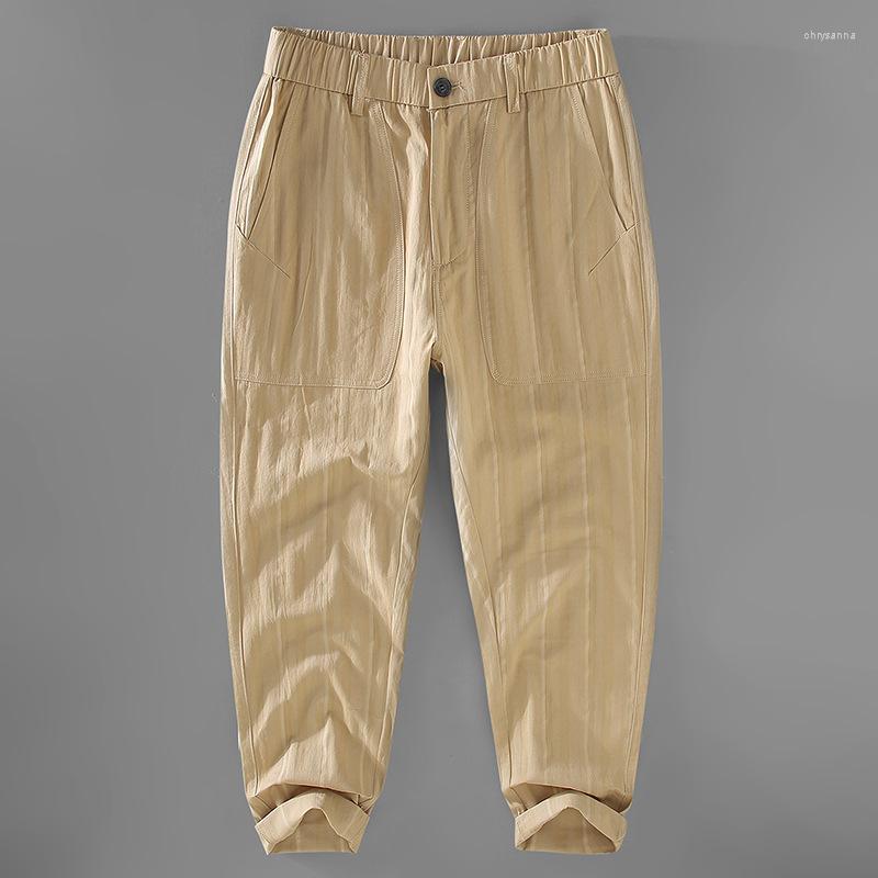 

Men's Pants 3033 Spring Fashion Men Straight Stripe Casual Japan Style Elastic Waist Jacquard Cotton Premium Ankle Length Trouser, 3033 gray