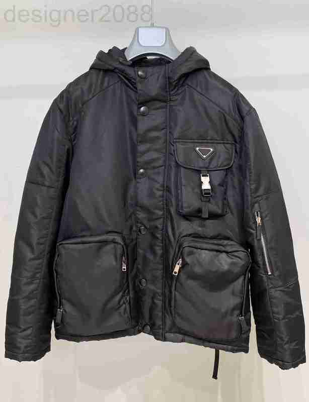 

Men' Jackets winter designer cotton jacket high quality recycled fiber nylon multi pocket zip stitching straight tube loose edition mens YWDR, Black