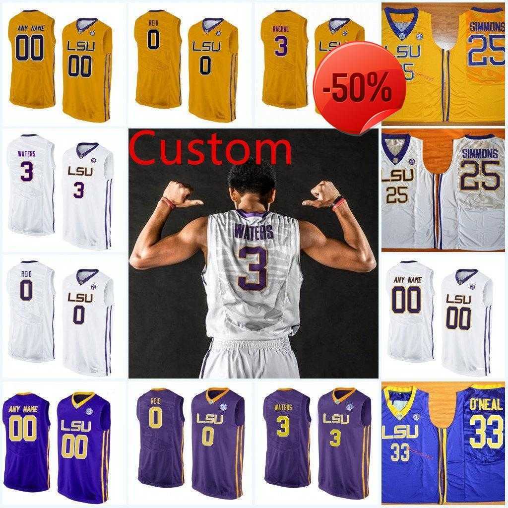 

Mens Custom NCAA LSU Tigers Basketball Jersey Tremont Waters Nazreon Reid Noah Thomas Aundre Hyatt Duop Reath LSU Tigers Jersey S-3XL, Gold