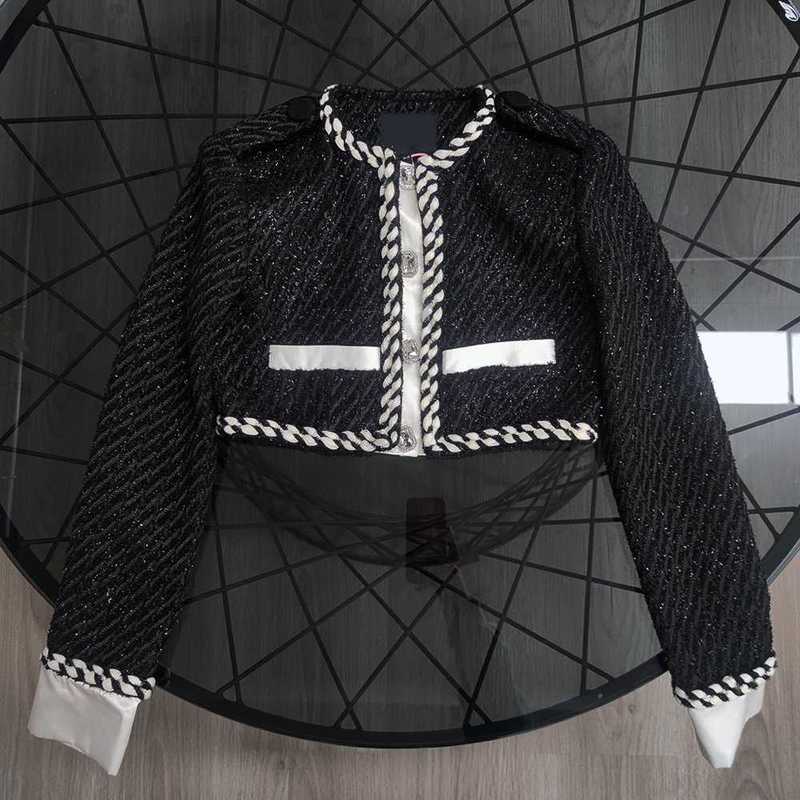 

Women' Wool & Blends Designer color contrast patchwork top high quality woven jacket 23 new style in early spring FI84, Black5