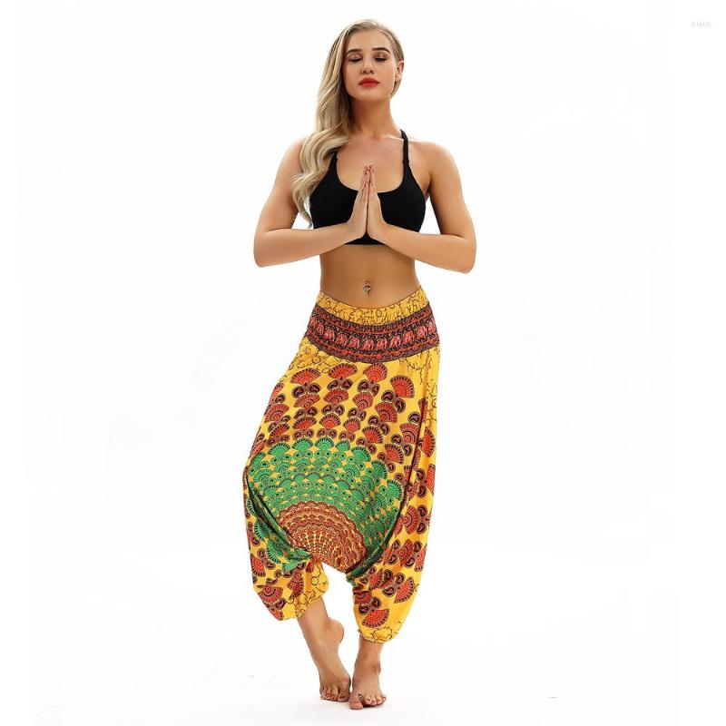 

Active Pants Women's Bohemian Print Yoga Hippy Harem Smocked Waist Trousers Flowy Loose Beach, Ycl052