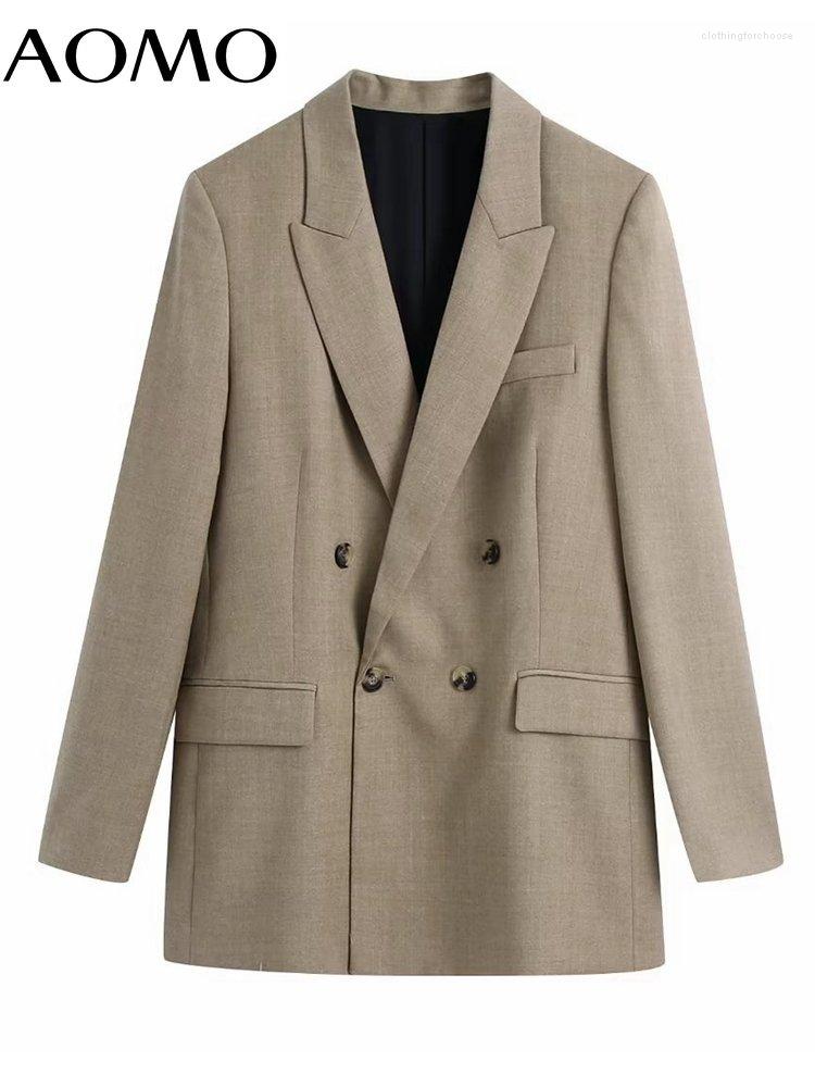 

Women's Suits AOMO Women 2023 Double Breasted Blazer Female Long Sleeve Elegant Jacket Ladies BE201A, Khaki