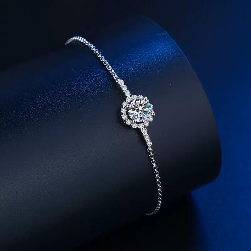 

Link Bracelets Chain Elegant Classi 925 Sterling Silver VVS1 D Color 1 Moissanite Bracelet Round Girls JewelryLink