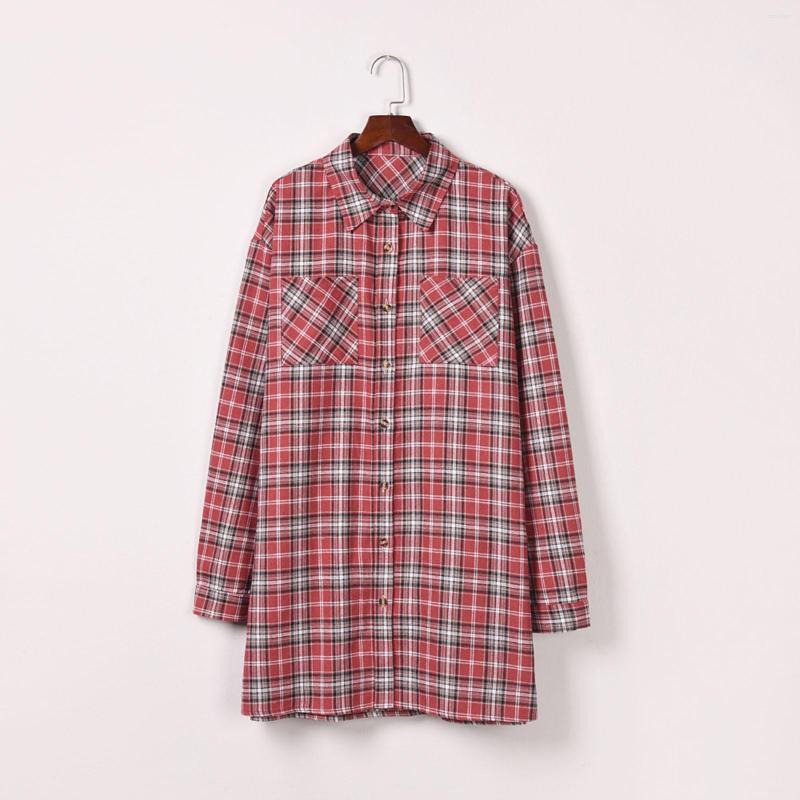 

Casual Dresses Women Sexy Long Sleeve Plaid Print Fashion Button Shirt Party Dress, Red
