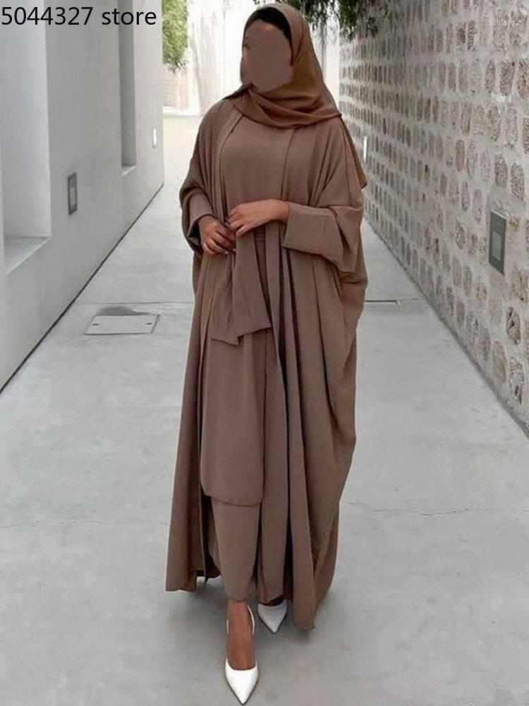 

Ethnic Clothing Dubai 2 Piece Muslim Woman Set Batwing Kimono&Tiered Long Dress Islamic Saudi Abaya Ramadan Eid Turkish Matching Outfit
