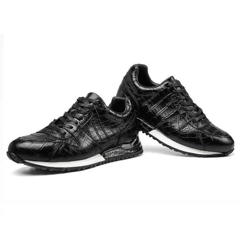 

Genuine Leather Sneakers Men Shoes Solid Color Fashion Business Casual Daily Crocodile Pattern Comfortable Shoes D2A11, Black
