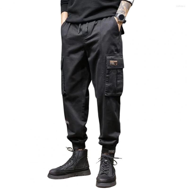 

Men's Pants Men Overalls Male Drawstring Lace-up Mid Waist Cargo Streetwear Long, Black