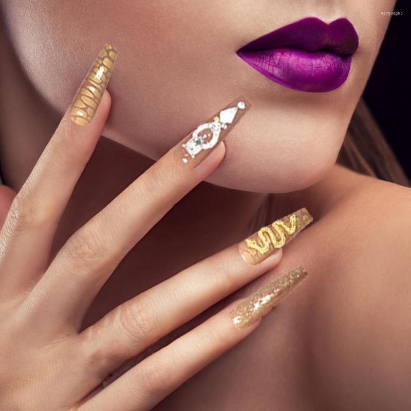 

False Nails Full Cover 1 Set Beautiful Fake Fashion Snake Faux Diamond Press On Nail Eye-catching Extending Women Supply, Pink