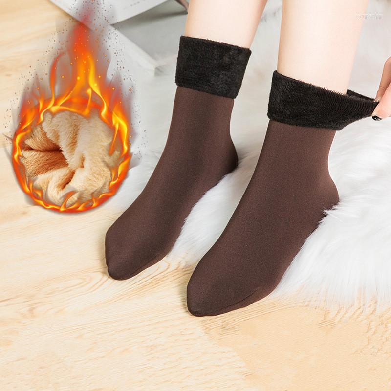

Women Socks Fashion Fall Winter Warm Plus Velvet Soft Short Snow Sock Solid Color Ladies Unisex Home Floor Girl Christmas Gift, Black 1pair
