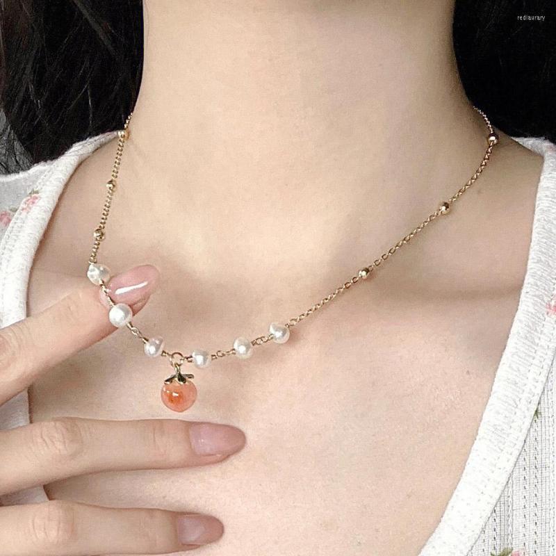 

Pendant Necklaces 2023 Fashion Pearl Necklace Orange Peach Collar Chain For Women Kpop Fruit Pendent Choker Girls Jewelry Gifts Wholesale