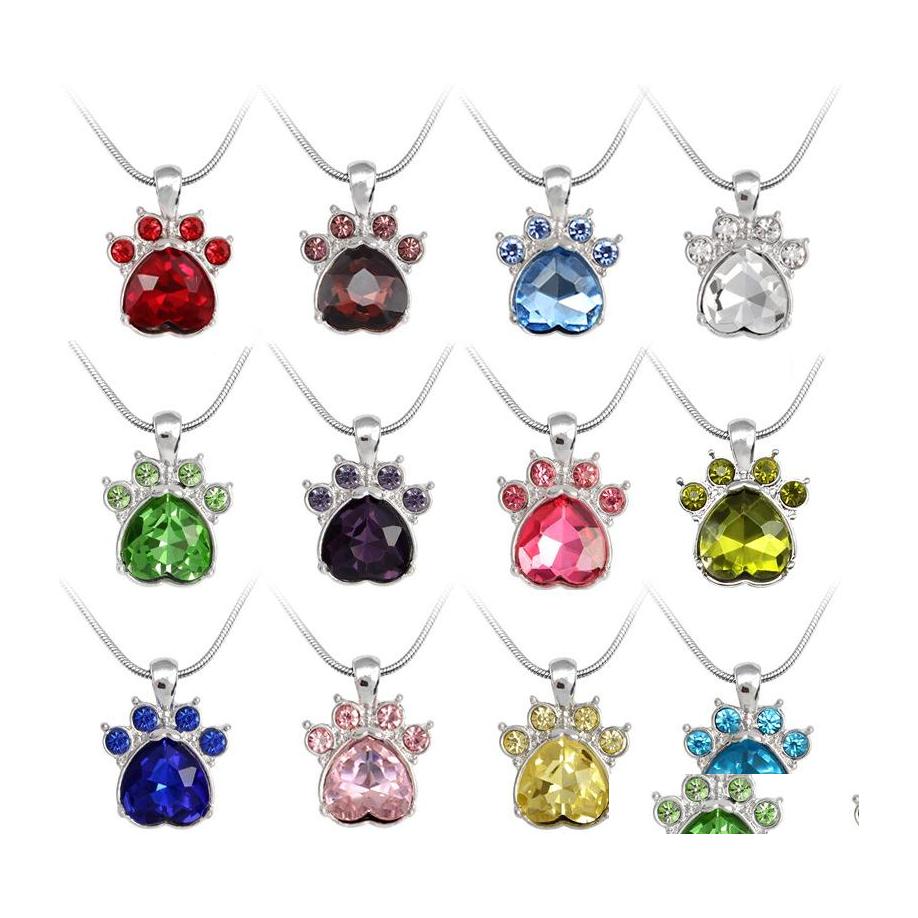 

Pendant Necklaces Cute Rose Gold Bear Paw Dog Cat Claw Necklace Jewelry Wedding Pink Love Footprint Crysatal Drop Delivery Pendants Dhtmq