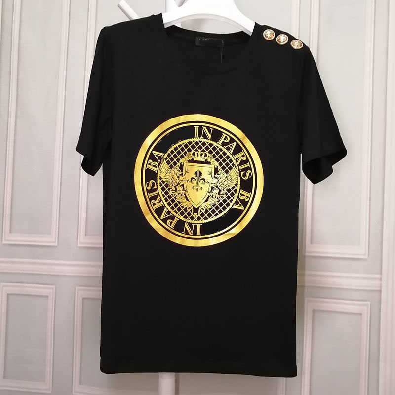 

Designer Summer Fashion Men's T-shirt Luxury Classic T-shirt Disc Shield Gold Plated Shoulder Gold And Silver Buttons Fashion Men's And Women's Casual Size S-2XL