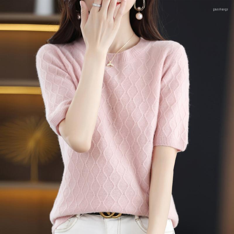 

Women's Sweaters Early Autumn Pure Cashmere 2023 Women's Clothing Diamond Round Neck Short Loose Solid Color Bottoming Half Sleeves, Green