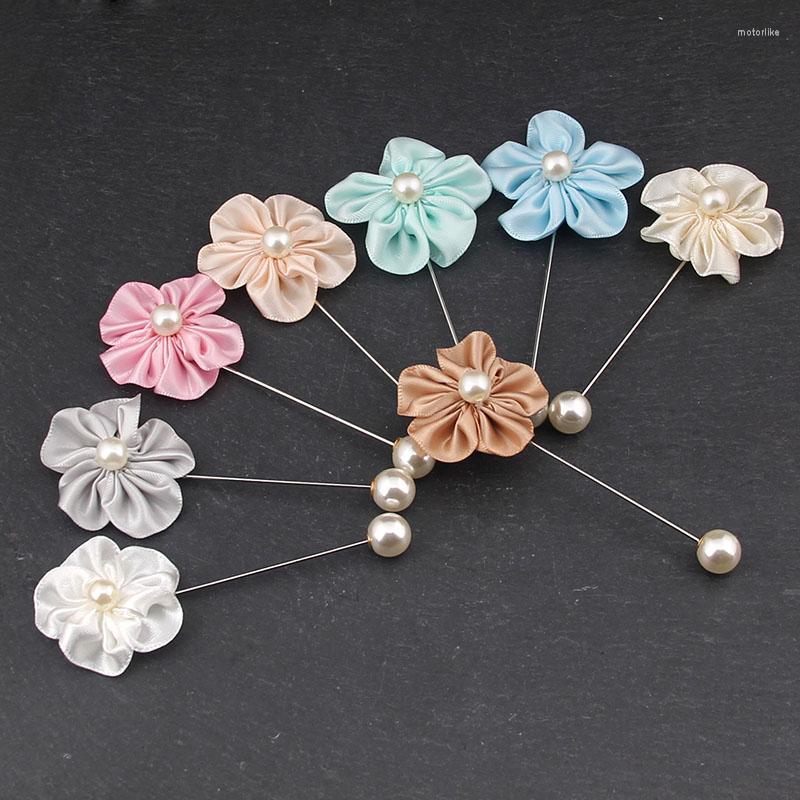 

Brooches 2pcs Charm Women Ribbon Handmade Flowers Men Suit Sweater Shirt Lapel Pins Wedding Party Accessory Jewelry Unisex Gifts
