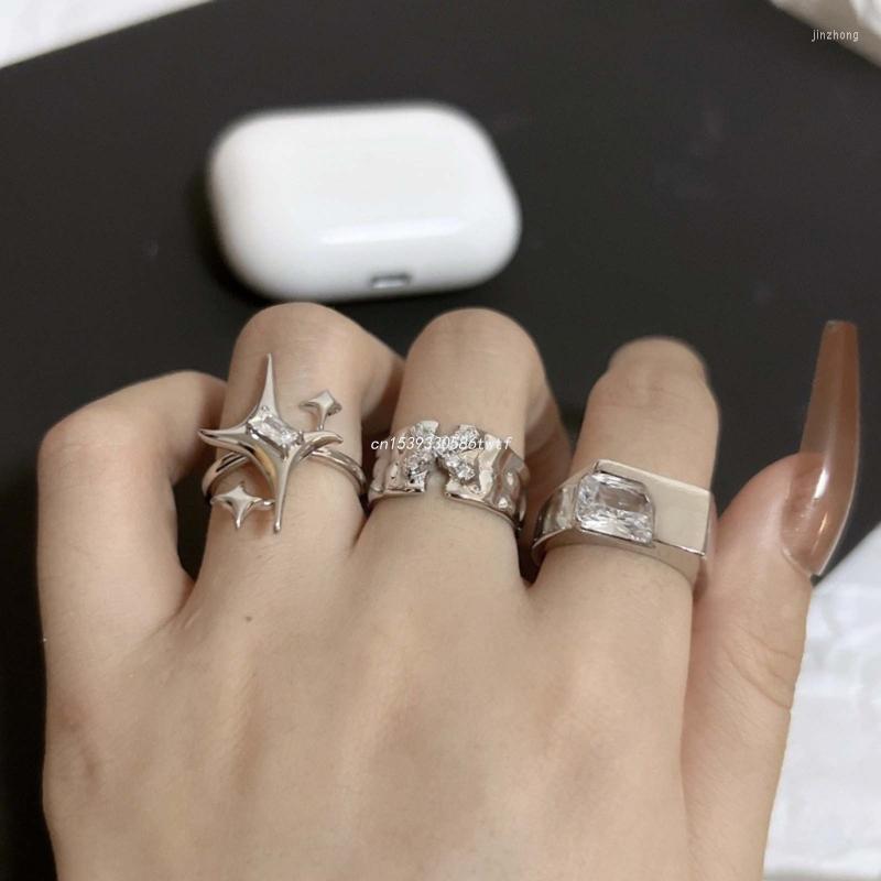 

Cluster Rings Niche Design Star Couple Korean Version Ins Trend Zircon Letter Dropship
