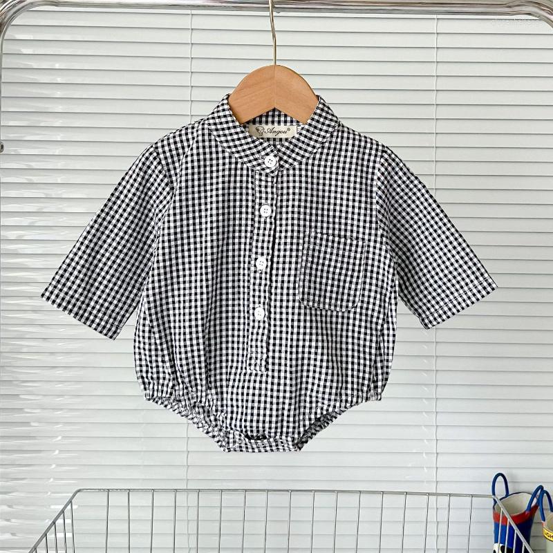 

Rompers HoneyCherry Boy's Casual Plaid Shirt Bodysuits Autumn Baby Romper Stand Collar Boy Clothes, Black