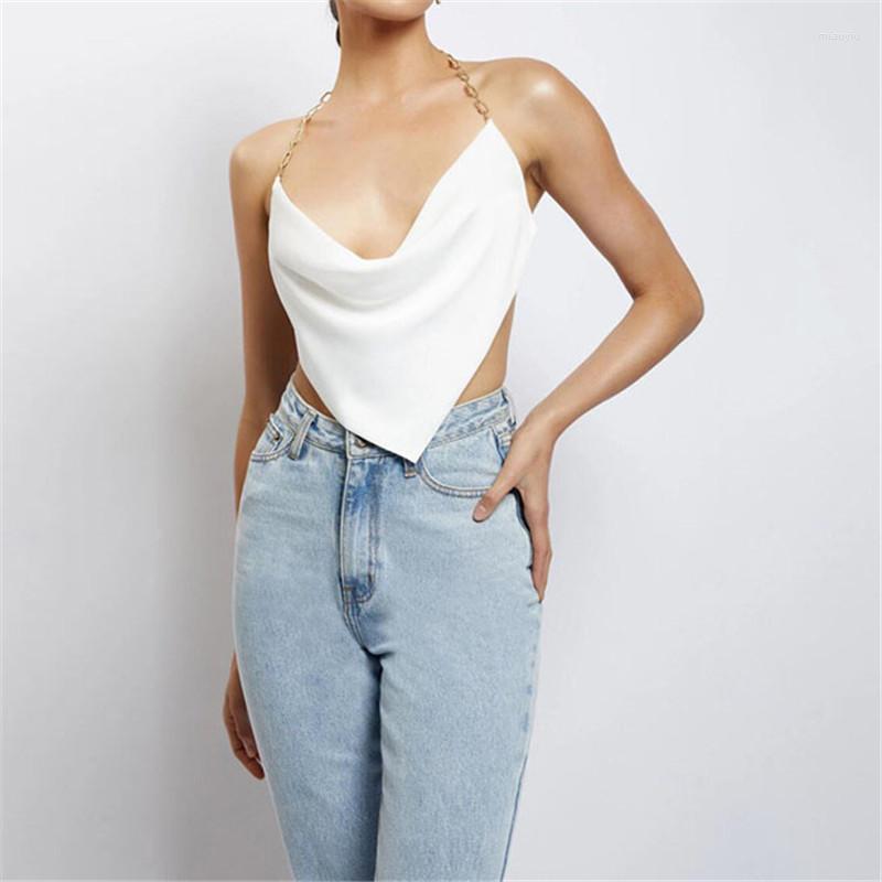 

Women' Tanks Girl Summer Chain Halter Strapless Backless Y2K Mini Cropped Tank Tops Camis Sexy Low Cut Lace Up Solid White Basic Crop Top