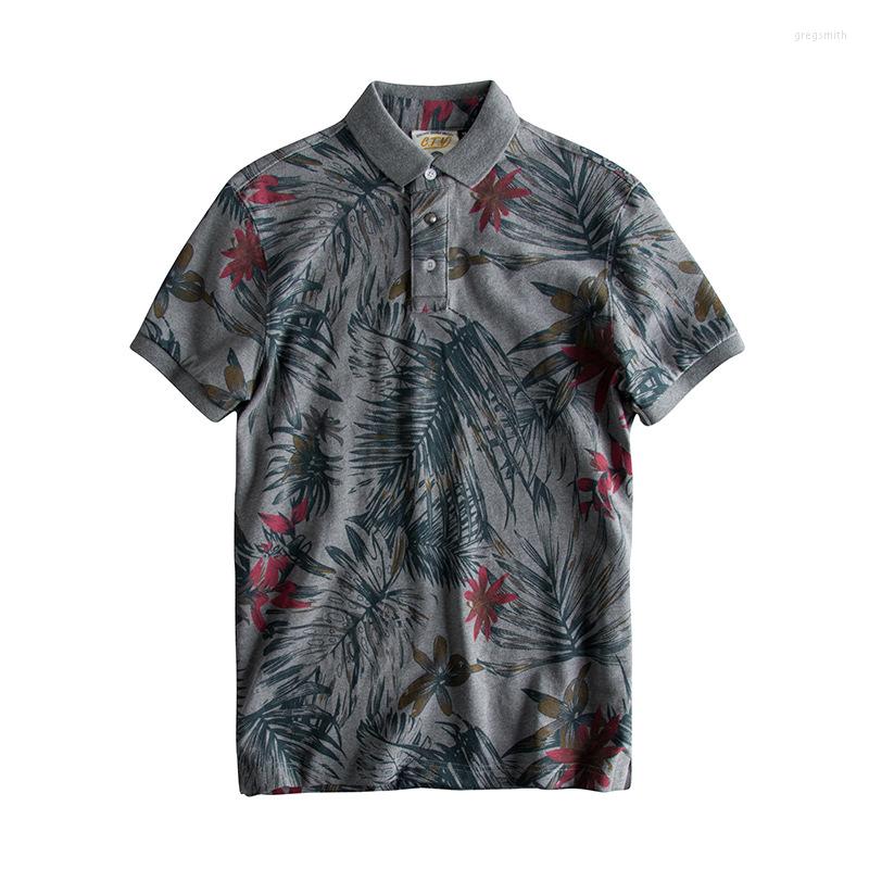 

Men's Polos Floral Print Hawaiian Fashion Cotton Men Polo Shirt, Camel