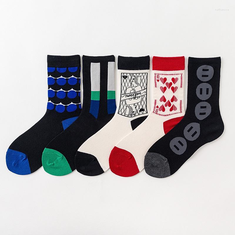 

Women Socks Design Poker Face Unisex Funny Color Stitching Retro Art Red Heart Long Cotton Harajuku
