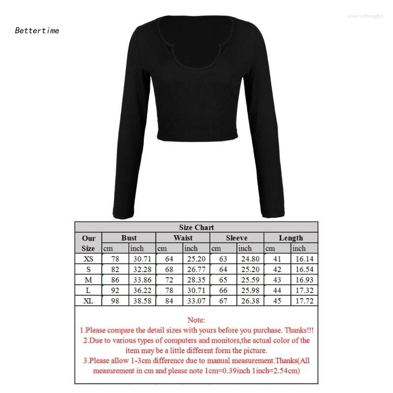 

Women's T Shirts B36D Women Ribbed T-Shirt Long Sleeve Sexy Deep U-Neck Solid Color Slim-Fit Crop Top, Black