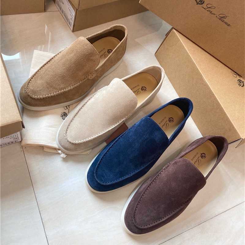 

Designer Loropiana Walk Shoes Lp Suede Bean Shoes Flat Sole Casual Single Shoes Men's Lazy Loafers Men's Shoes, Khaki
