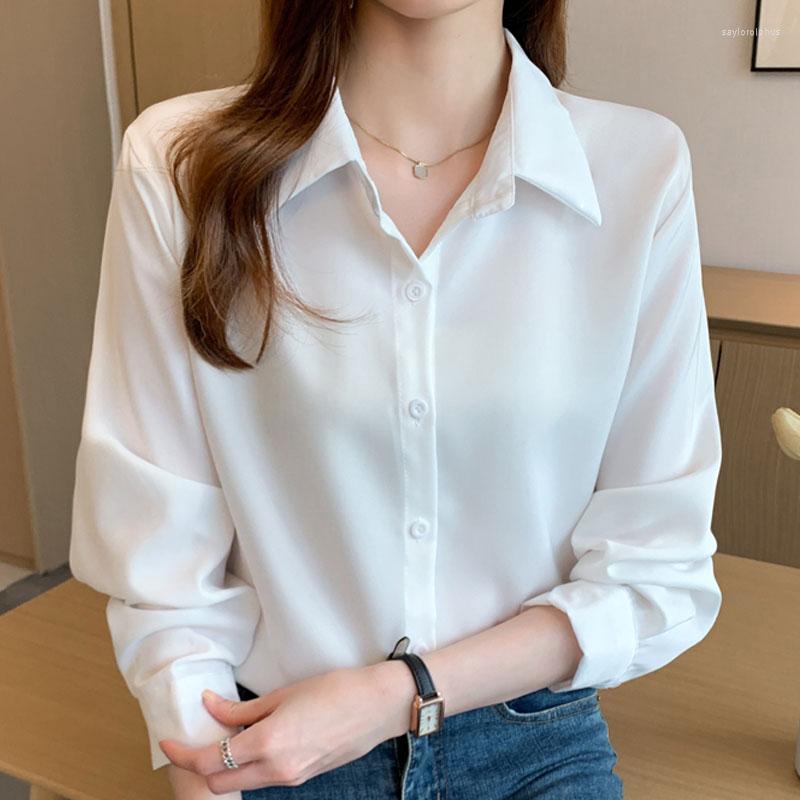 

Women' Blouses Fashion Clthing Female 2023 White Long Sleeve Basic Shirts Women Top And Chiffon Black Button Solid Office Wear 1601