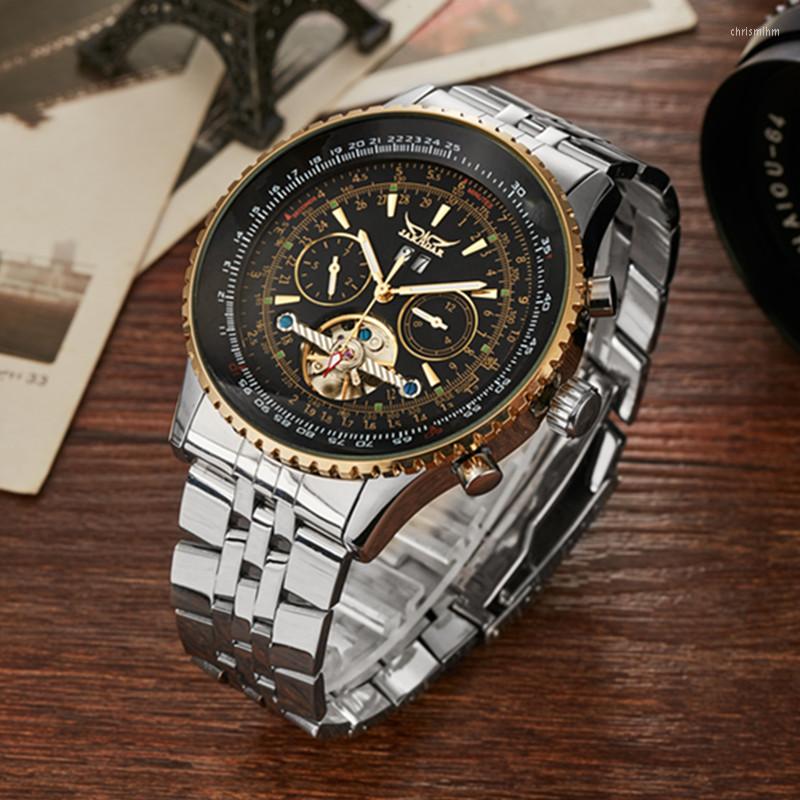 

Wristwatches Gorben Stainless Steel Band Waterproof Business Sport Mechanical Wristwatch Luxury Men Watches Male Clock Wrist, Black