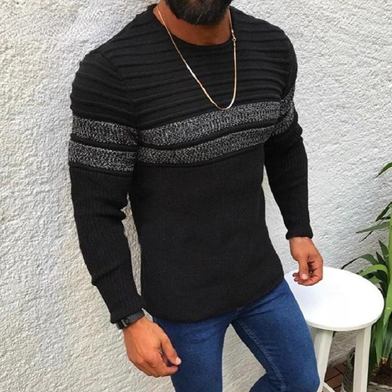 

Men' Sweaters Striped Men' Elegant Pullover Sweater 2023 Autumn Winter Male Knitted Top Gentleman Tough Guy Casual Clothes, Black