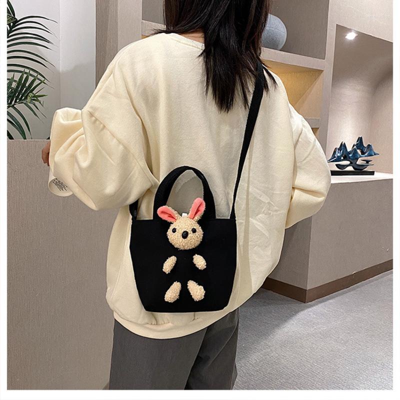 

Evening Bags 3D Kawaii Canvas Shoulder Bag Soft Large Capacity Messenger Animal Doll Shopper Phone Coin Money Handbags For Girls, White