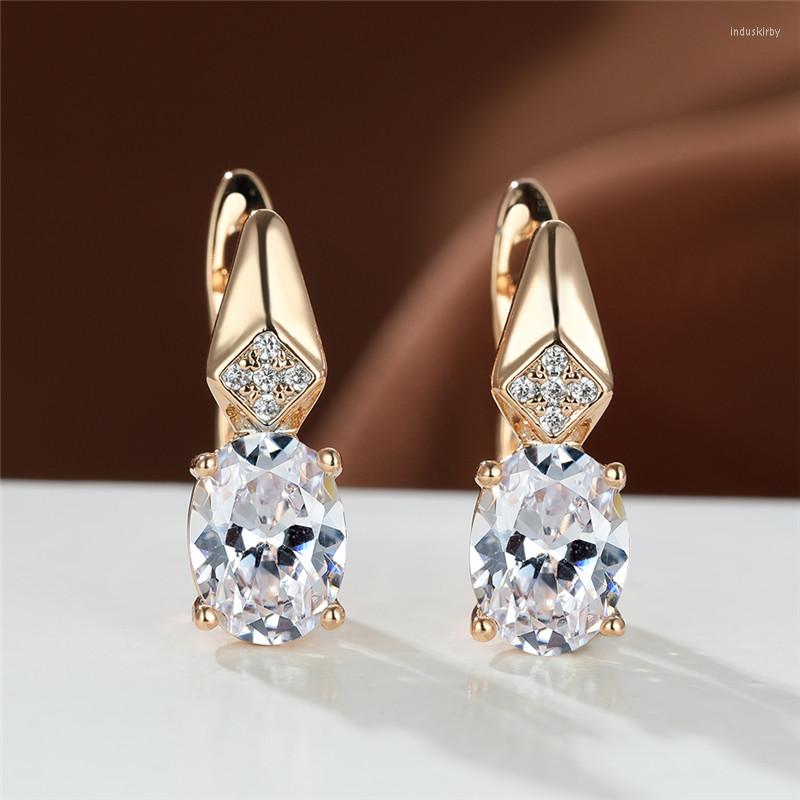 

Hoop Earrings Rose Gold Color Wedding Geometric Oval Stone Rainbow Crystal White Zircon For Women Boho Jewelry