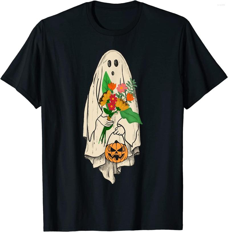 

Men's T Shirts Vintage Ghost Floral Cute Graphic Halloween Spooky Season T-Shirt, Black