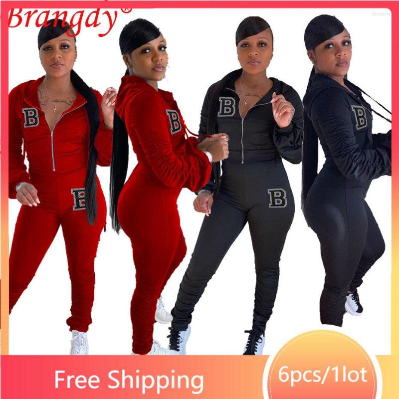 

Women' Two Piece Pants 6sets Women Shirring Set Tracksuit Wholesale Items Bomber Baseball Uniform Long Sleeve Cardigan Jacket Outfits, Black