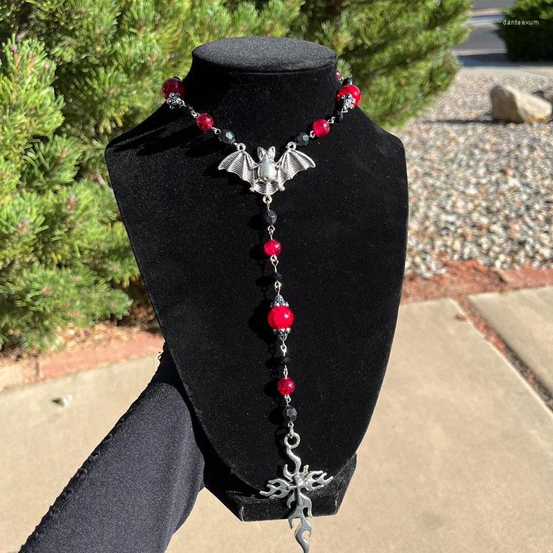 

Pendant Necklaces Flaming Bat Rosary Necklace Grunge Goth Punk