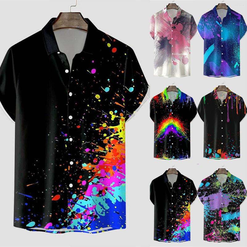 

Men' T Shirts Men Summer Fashion Top Shirt Seaside Leisure Beach Printed Elegant Button Blouse Casual Mens Running Clothes, Ac