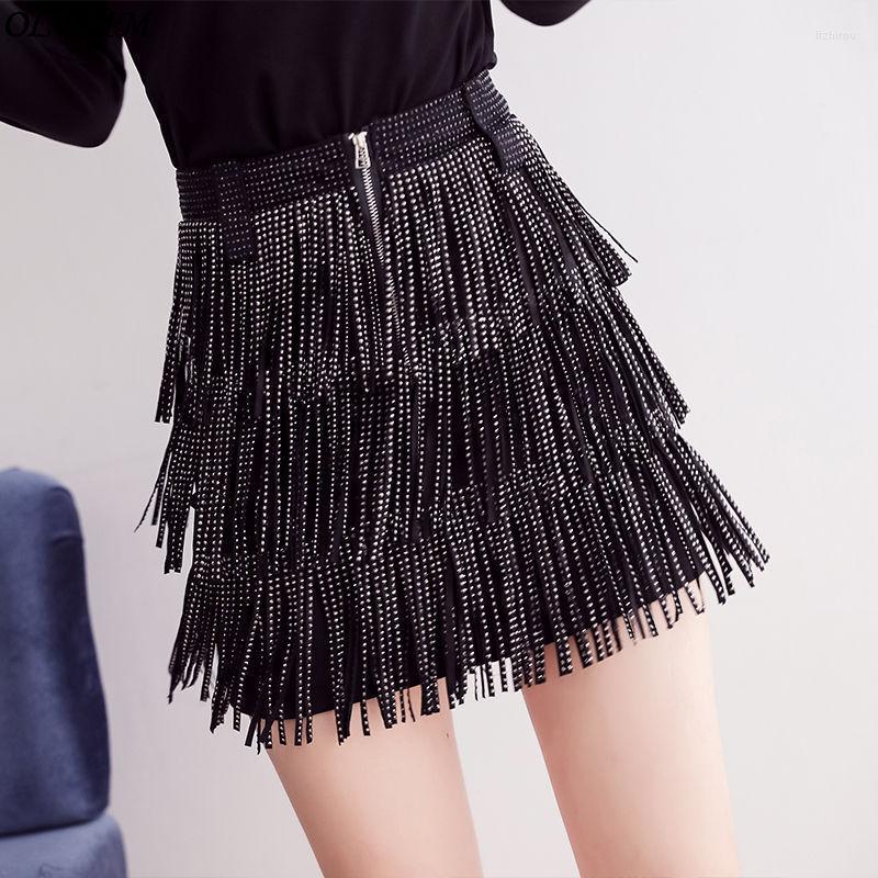 

Skirts Tassel Studded Short Skirt Women Summer Slim High Waist A-line Streetwear School Girl Uniform Japanese Alternative Fashion, Black