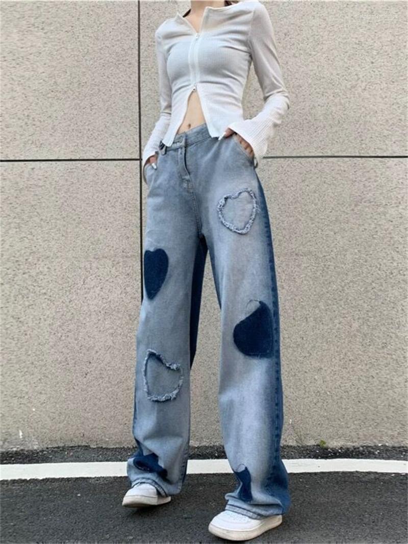 

Women's Jeans Women's Haren Hole Vintage Full-Length Pants High Waist Lady Fashion Women Denim Love Pattern Elasticity Stretch Pant, Blue
