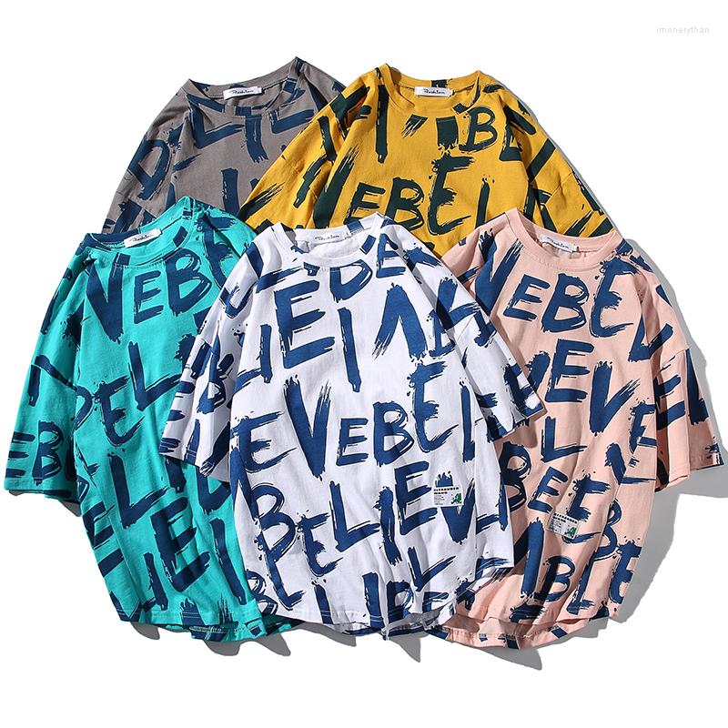 

Men's T Shirts M- Summer Japanese Large Bat Sleeve Letter Printed T-shirt Men's Round Neck Cotton Youth Fun, Blue