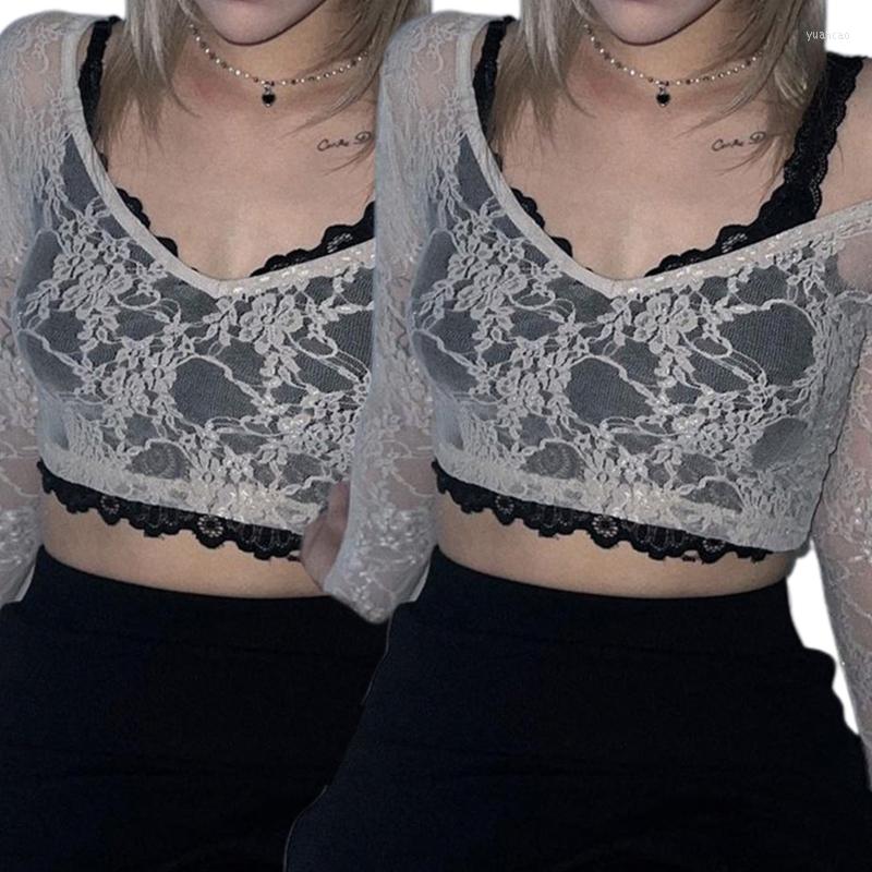 

Women's T Shirts Women's Summer Long Sleeve Tops See Through Mesh Sheer Sexy Shirt Blouse, White