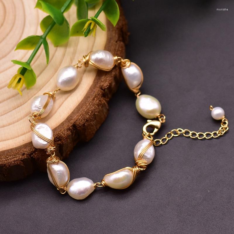 

Bangle Natural Baroque White Pearls Strand Bracelets For Women Gift Handmade Adjustable Charm Bracelet Luxury Jewellery Accessories