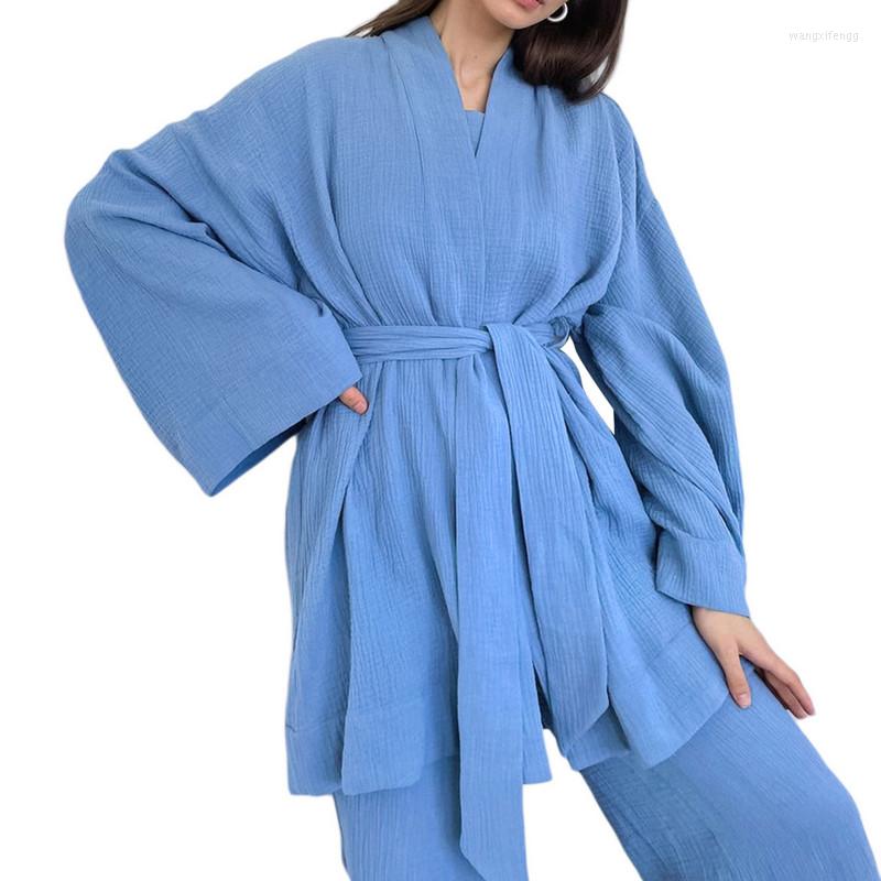 

Women' Sleepwear Women Pajamas Outfits Pant Suits Fall Winter Clothes Solid Color Long Sleeve Cardigan Tops Belt High Waist Elastic Loose