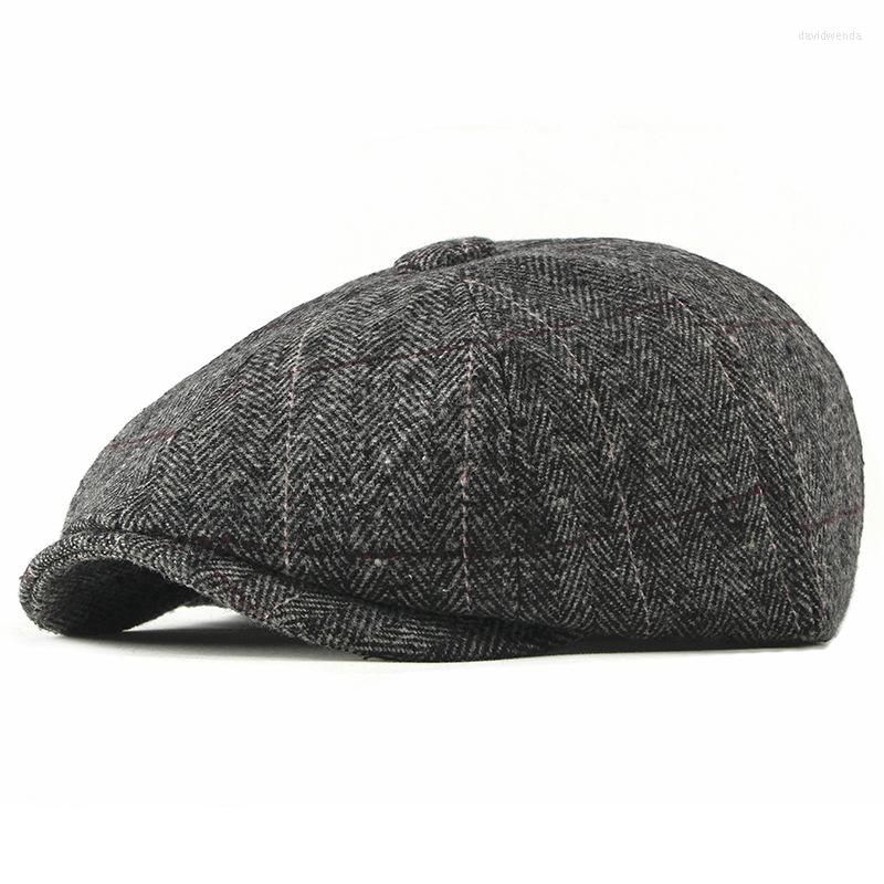 

Berets Wool Sboy Caps Men Herringbone Flat British Gatsby Cap Autumn Winter Woolen Driving Hats Vintage Hat, Black