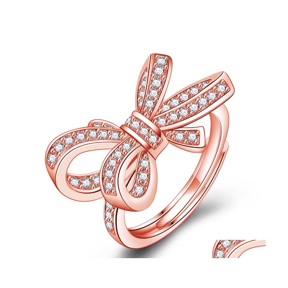 

Band Rings Fashion Creative Diamondstudded Open Bow Ring Hipster Simple Temperament Fl Of Diamond Butterfly Dancing Romantic Gift Dr Dhyxk