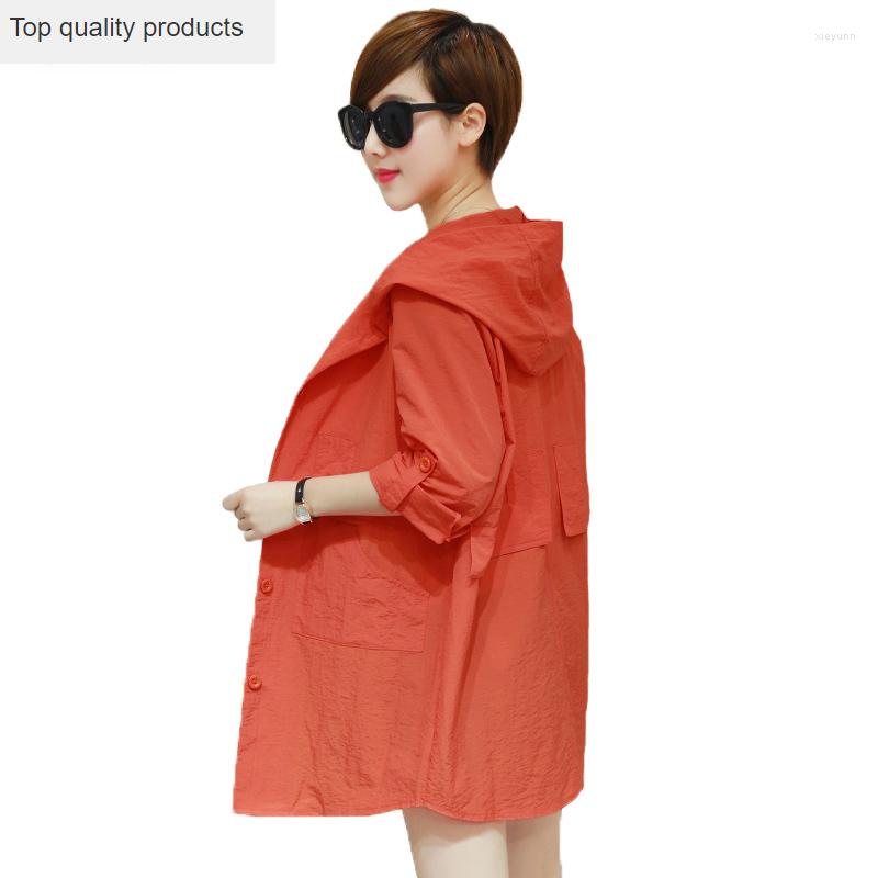 

Women's Trench Coats Plus 2023 Fashion Size Loose Women Tops Summer Pure Color Three Quarter Sleeve Thin Sunscreen Coat Leisure Outwear, White