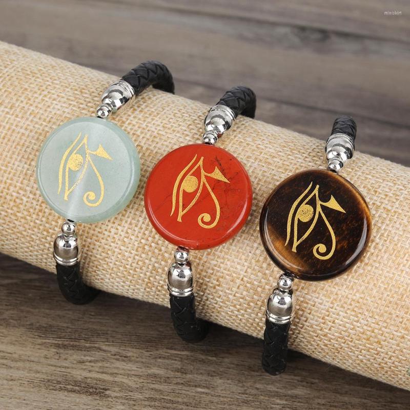 

Bangle Punk StyIe BeIIeate Geometry BesIgn Rounb BevII Eyes EvII Rune Ieather BraeeIet Men Anb Women StaInIess SteeI MagnetIe BuekI