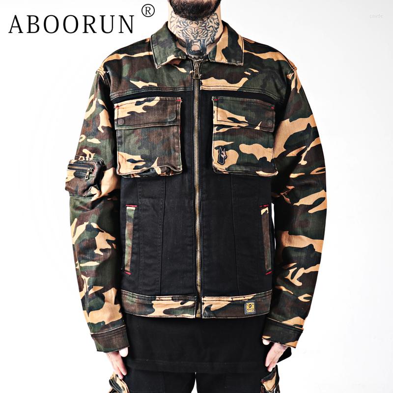 

Men's Jackets ABOORUN Men Hip Hop Denim Camouflage Patchwork Coats Streetwear Oversize Coat For Male, Picture shown