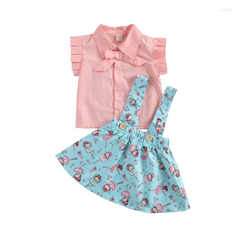 

Clothing Sets 6M-4Y Kids Baby Girl Ruffles Sleeve Pink Shirt Tops Print Suspender Skirt 2PCS Outfits Princess Girls Summer Clothes, Picture shown